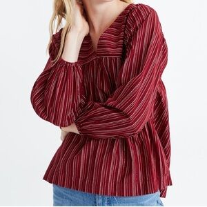 Madewell red swingy peasant top on metallic stripe size m